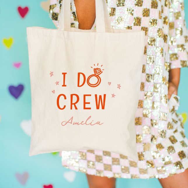 Bolsa Tote Equipe de Eu Disse Sim Desenho a Lápis Despedida d (I Do Crew pink and red bachelorette party icons custom name market tote bag.)