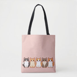 Bolsa Tote Equipe de Gatinha Fofa Kawaii Rosa Doce Mamãe Gata