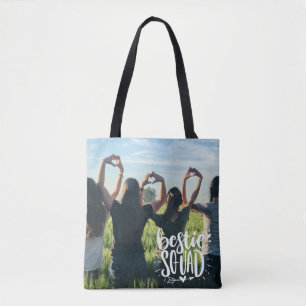 Bolsa Tote Equipe de Melhores Amigas Foto Personalizada Letre