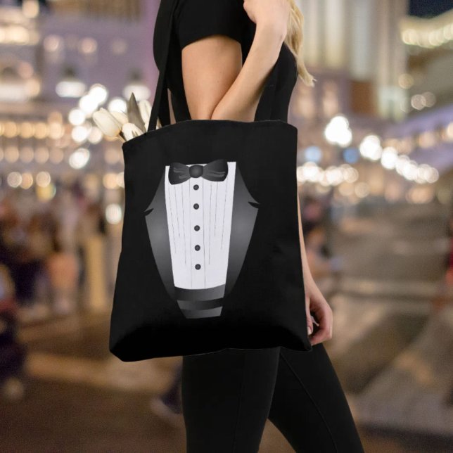 Bolsa Tote Equipe de padrinhos da despedida de solteiro do no (Bachelor Party Groomsman Team Groom black tuxedo Tote Bag)