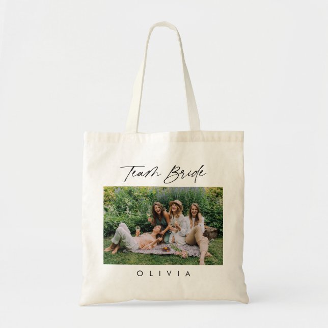 Bolsa Tote Equipe Elegante de Caligrafia Foto Brito Bridesmai (Frente)