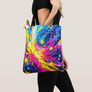 Bolsa Tote Erupção Cósmica: Arte Vibrante de Salpicos