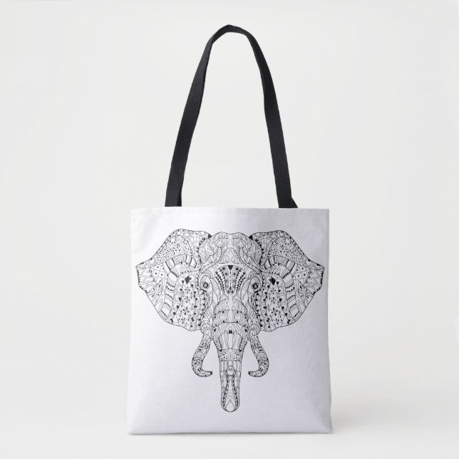 Bolsa Tote Esboço 2 do Doodle da cabeça do elefante (Frente)