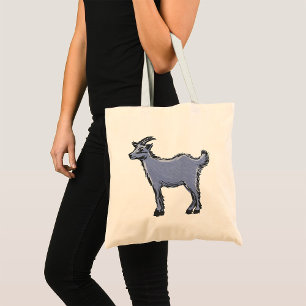 Bolsa Tote Esboço de Cabra Cinza Animal de Fazenda Rústico