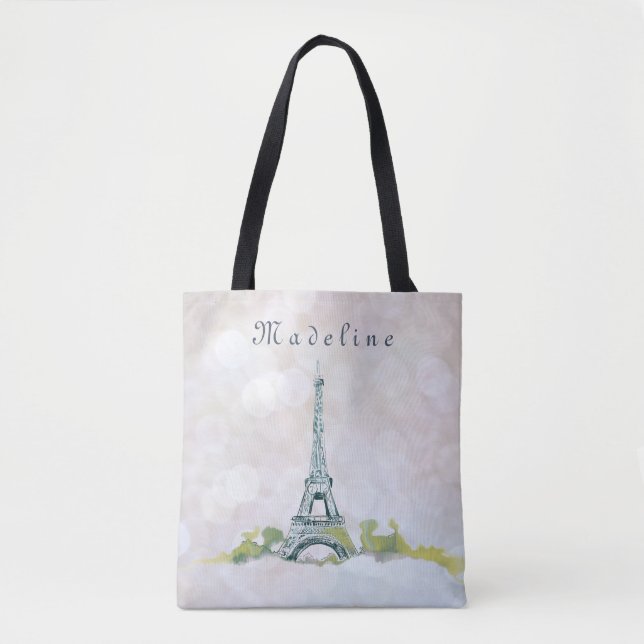 Bolsa Tote Esboço de tinta da Torre Eiffel em Paris no Sparkl (Frente)