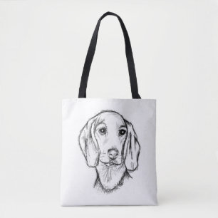 Bolsa Tote esboço desenhado à mão de cachorro dachshund preto