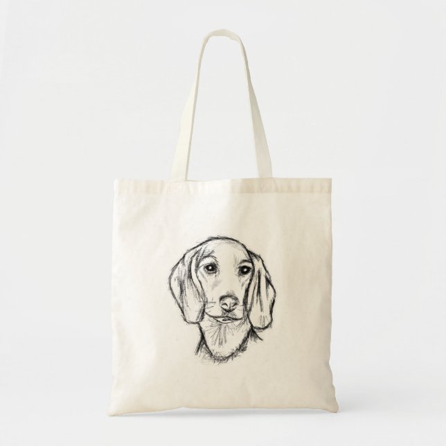 Bolsa Tote esboço desenhado à mão de cachorro dachshund preto (Frente)
