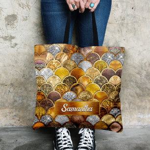 Bolsa Tote Escalas de sereia de ouro elegante