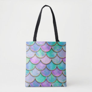Bolsa Tote Escalas de sereia: padrão de ondas de aquarela.