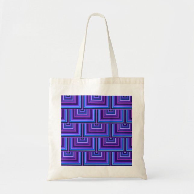 Bolsa Tote Escalas quadradas azuis e roxas (Frente)