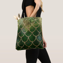 Bolsa Tote Escamas de Peixe de Sereia Verde e Dourado Brilhan