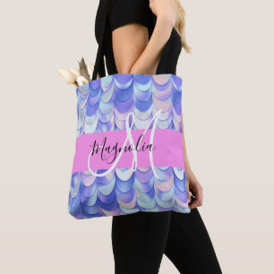 Bolsa Tote Escamas de sereia azul iridescente Glam Monograma