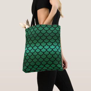 Bolsa Tote Escamas de sereia Green & Black Peixe Fantasia