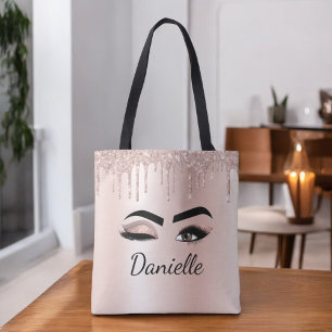 Bolsa Tote Escamudo Cor-de-rosa brilhante Eyelashes Monograma