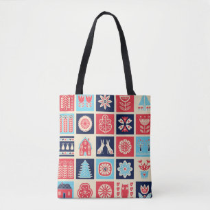 Bolsa Tote Escândalo do folk art, padrão de vinheta sem des