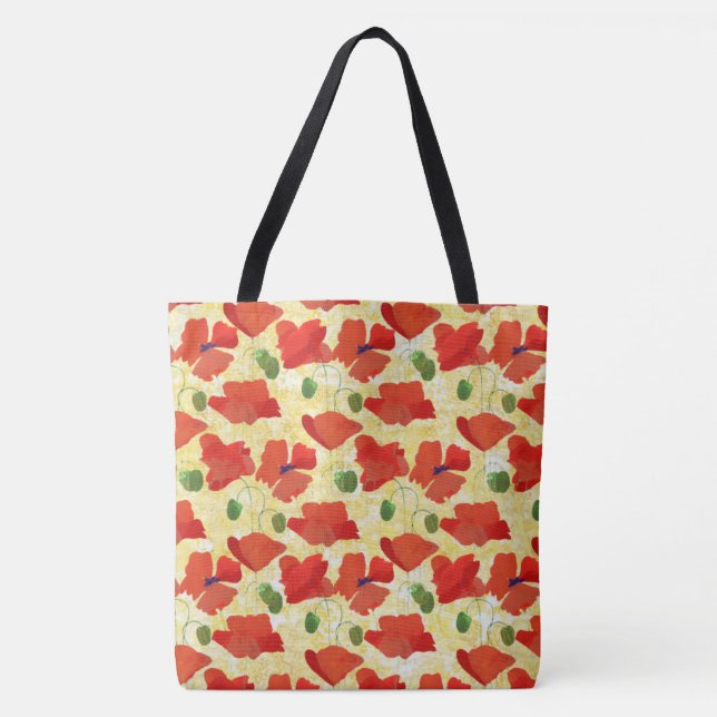 Bolsa Tote Escarlate Field Poppies Floral Patterno em amarelo (Frente)