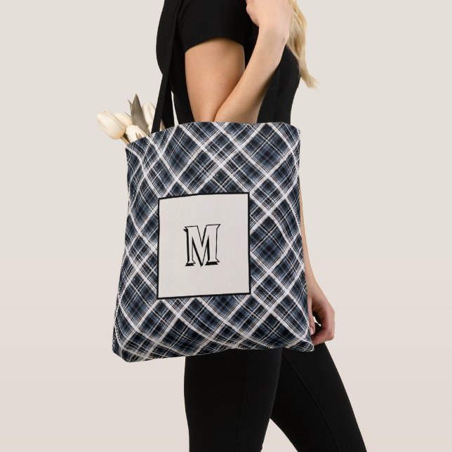 Bolsa Tote Escocês, preto e branco, xadrez, personalizado (Close Up)