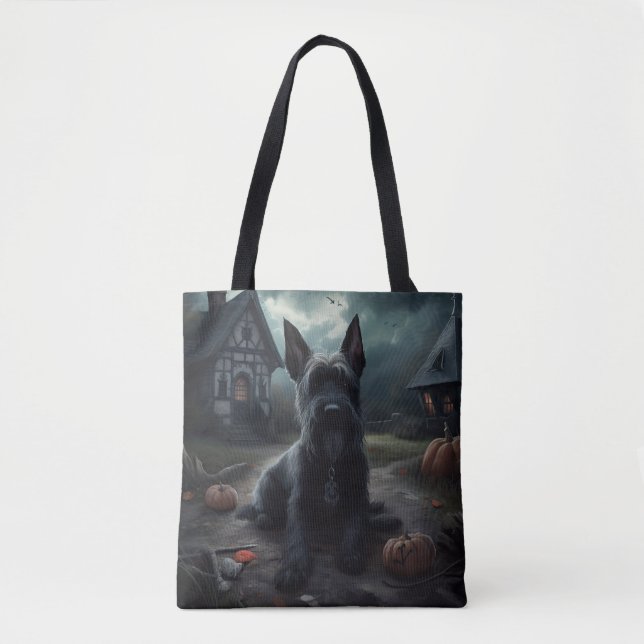 Bolsa Tote Escocês Terrier Pumpkins Halloween Scary (Frente)