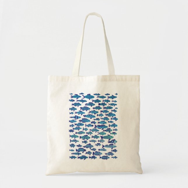 Bolsa Tote Escola de Nadação de Peixes de Sardine Azul (Frente)