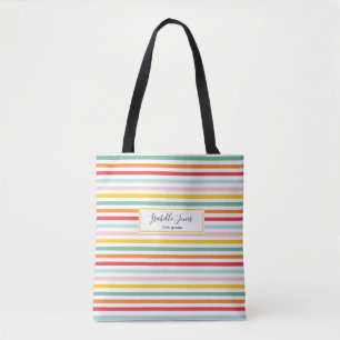 Bolsa Tote escola de stripe do arco-íris colorida brilhante