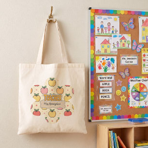 Bolsa Tote Escola do Professor Amarelo Padrão de Maçã