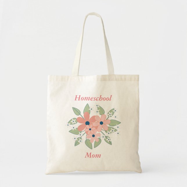 Bolsa Tote Escola doméstica Mãe Rosa e Verde Floral (Frente)