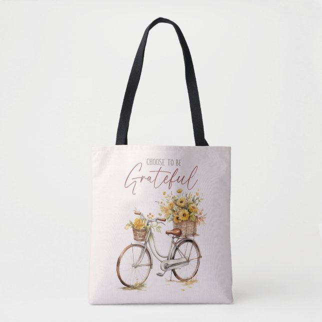 Bolsa Tote Escolha ser grata - Bicicleta e queda russa (Frente)