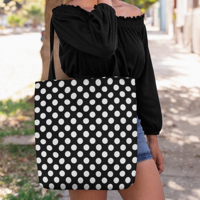 Bolsa Tote Escolha seu próprio padrão de Bolinhas (Black and white polka dot shopping bag.)