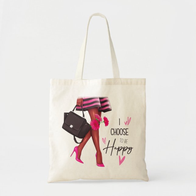 Bolsa Tote Escolho Ser Feliz (Pele Escura) Tote Bag (Frente)