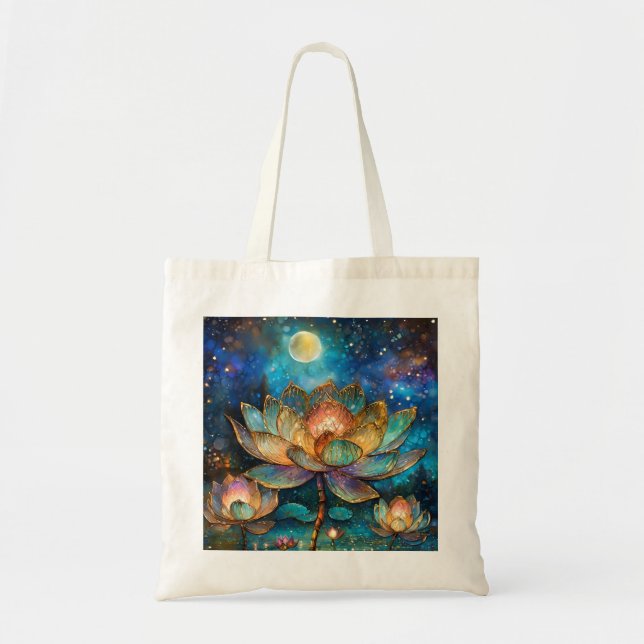 Bolsa Tote Escondidas Flores de Vidro Lotus à Lua (Frente)