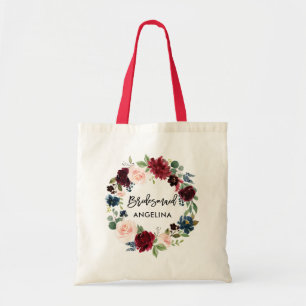 Bolsa Tote Escova Escova Azul-Floral Bridesmaid