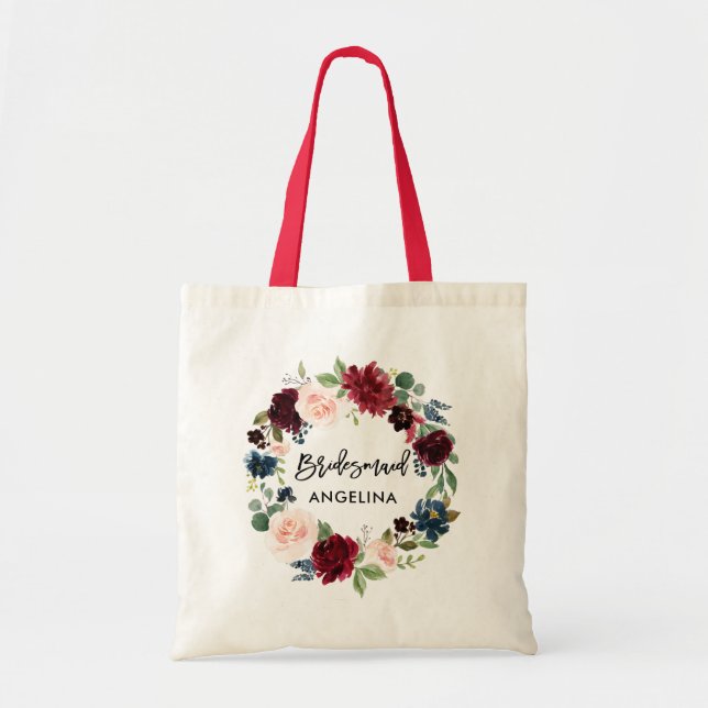 Bolsa Tote Escova Escova Azul-Floral Bridesmaid (Frente)