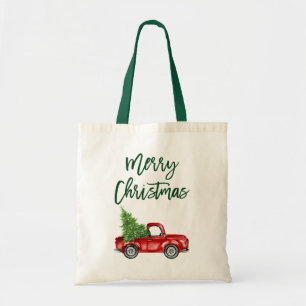 Bolsa Tote Escovo Script Vintage Caminhão Árvore de Natal V