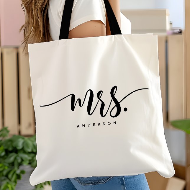 Bolsa Tote Escrita de Noivas da Sra. Black White, Personaliza (Criador carregado)