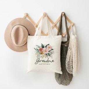 Bolsa Tote Escrita floral com aquarela moderna elegante avó