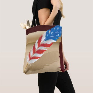 Bolsa Tote Escrita Patriótica Pena em Papel Antigo