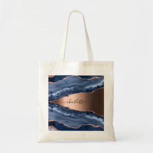 Bolsa Tote Escrito com rosa dourado de mármore azul
