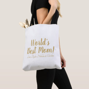 Bolsa Tote Escrito personalizado em ouro da Melhor Mãe, boni