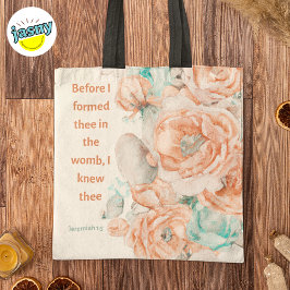 Bolsa Tote Escritura Cristã de Rosas de Aquarela Jeremiah 1:5