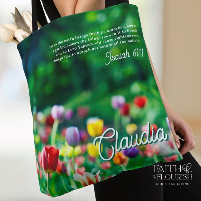 Bolsa Tote Escritura da Bíblia do Jardim da Flor da Tulip (Criador carregado)