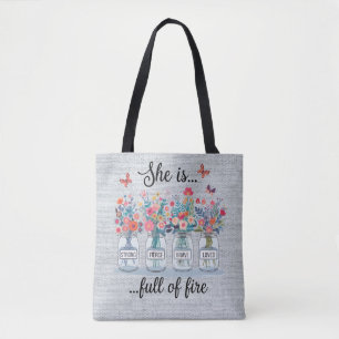 Bolsa Tote Escritura de borboleta/Bíblia floral Inspiracional