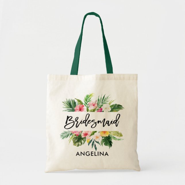 Bolsa Tote Escritura de Ponta Verde Tropical de Pincel Modern (Frente)