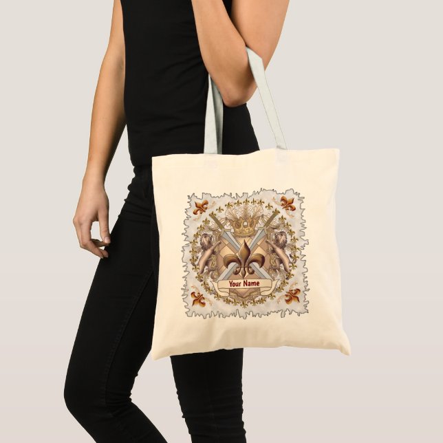 Bolsa Tote Escudo de Grifo de Leão Sobrenome  (Frente (produto))