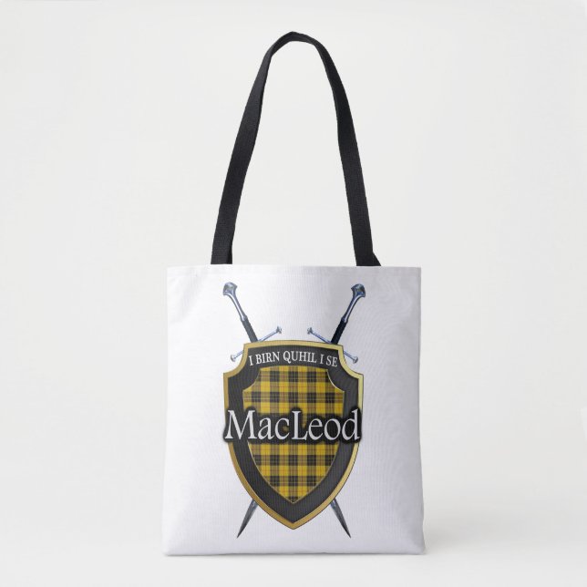 Bolsa Tote Escudo e Espadas Clan MacLeod Tartan Plaid (Frente)