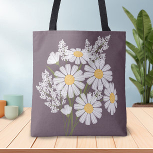 Bolsa Tote Escuridão Branca Floral Elegante na Ameixa