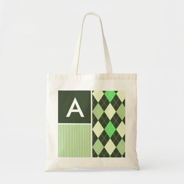 Bolsa Tote Escuro & claro - teste padrão verde de Argyle (Frente)