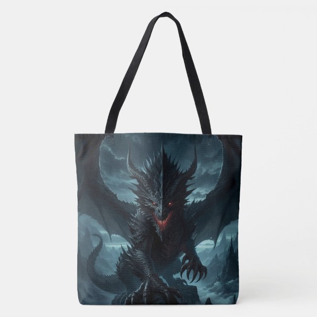 Bolsa Tote Escuro, Dragão Medieval (Frente)