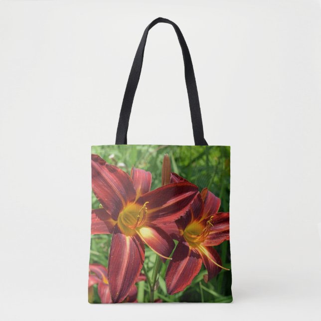 Bolsa Tote Escuro - sacola vermelha dos lírios (Frente)