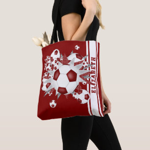 Bolsa Tote Esferas de futebol de Maroon marcam seu nome listr