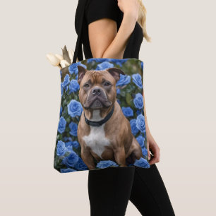 Bolsa Tote Esfofo Castanho No Jardim Rosa Azul,